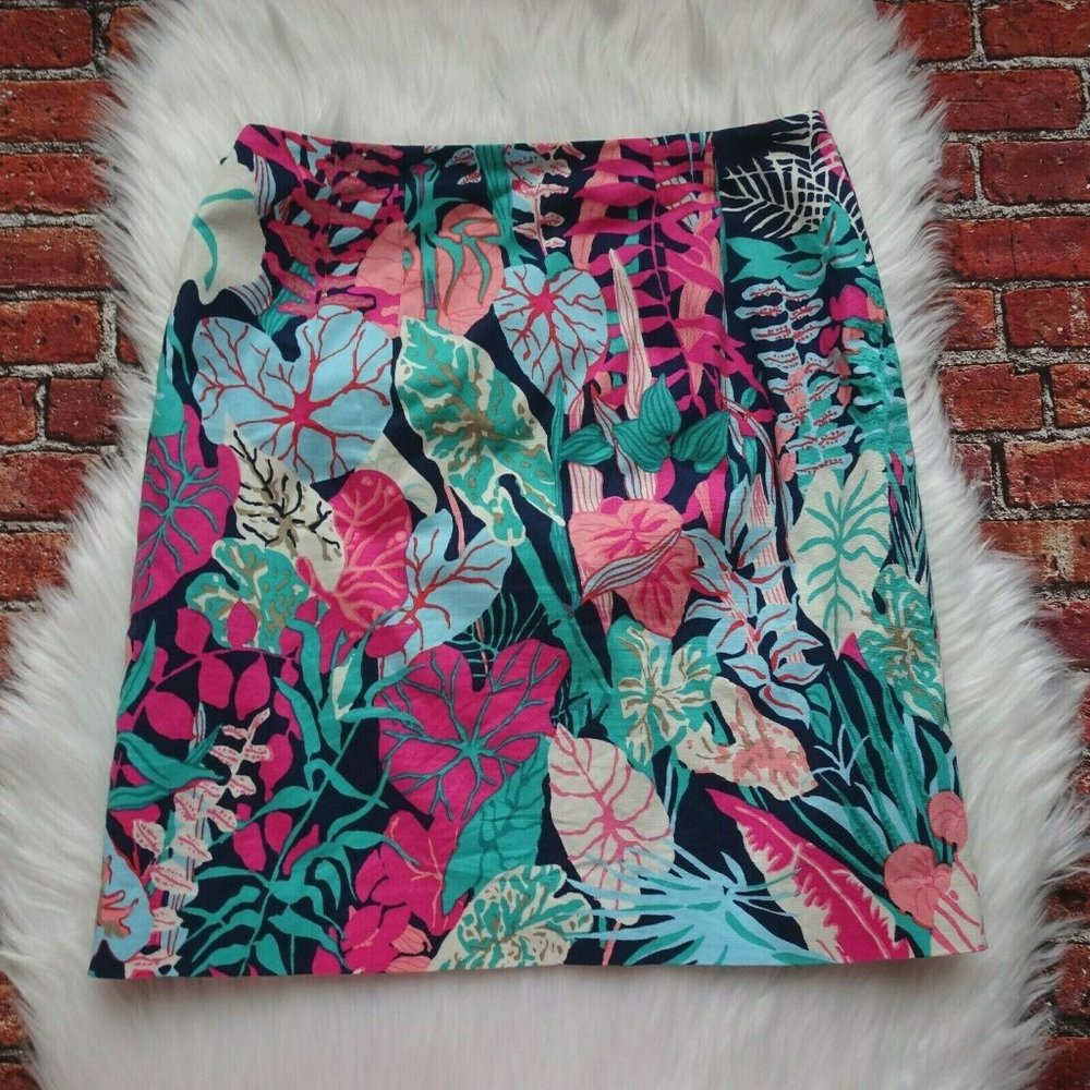 Talbots Women's Mini Skirt Short Tropical Leaves Resort Colorful Floral Size 2 - Picture 2 of 12